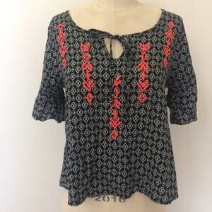 Lily white black embroidered blouse top medium